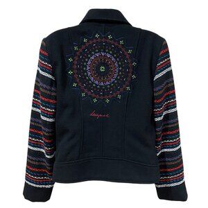 Desigual Womens Black Wool Moto Jacket With Embroidered Accents & Zip Closure Si
